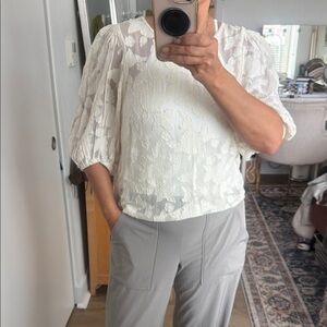 H&M Cream Floral Lace Puff-Sleeve Blouse